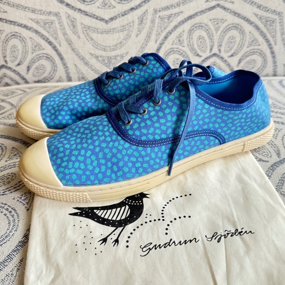 New Gudrun Sjödén Blue Patterned Canvas Sneakers- EU41/US10 - Picture 1 of 9
